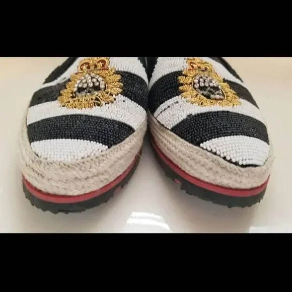 Donald J. Pliner Italian loafers size 6.5 striped black white royalty glam beade - Picture 4 of 10